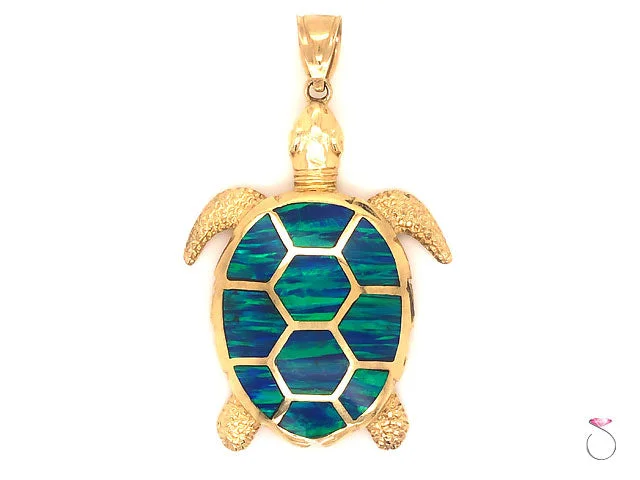 Necklaces and pendants with personalized charms for a custom piece of jewelry-Turtle Pendant in 14k Yellow Gold With Black Opal Enlay