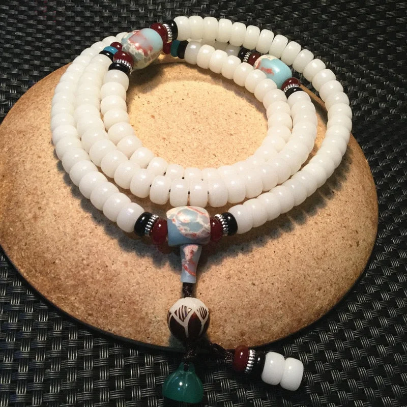 Stunning necklaces and pendants with jade gemstones for a calming green hue-White Jade 108 Purity Mala